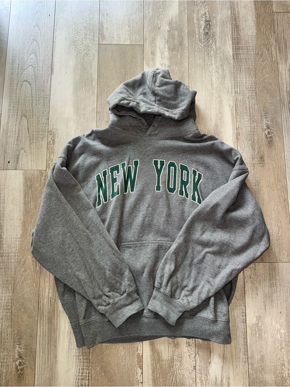 Brandy Melville Gray Hoodie with Green NEW YORK Lettering